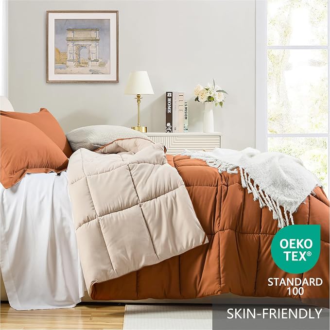 Homelike Moment King Size Comforter Set Burnt Orange, Comforters King Size Bed - Image 3