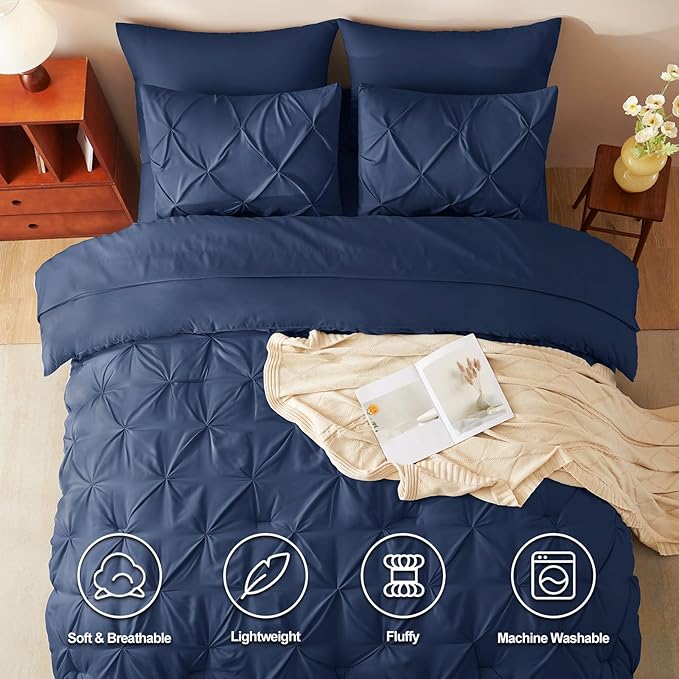 CozyLux Twin XL Comforter Set Navy Blue, 5 Pieces Twin Extra Long Pintuck Bed - Image 2