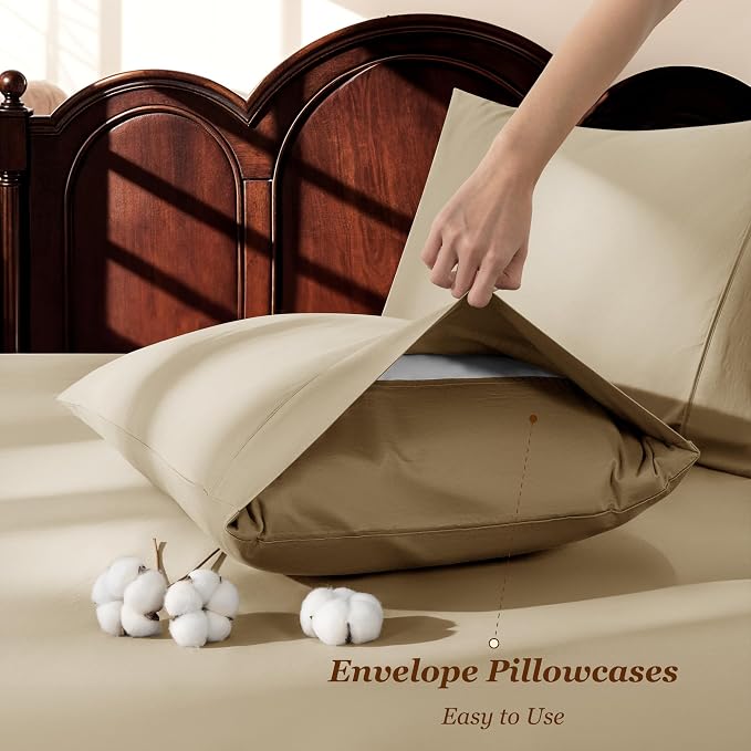LBRO2M 1000 Thread Count 100% Egyptian Cotton Sheets Set King, 4 Piece Sets Bed - Image 6