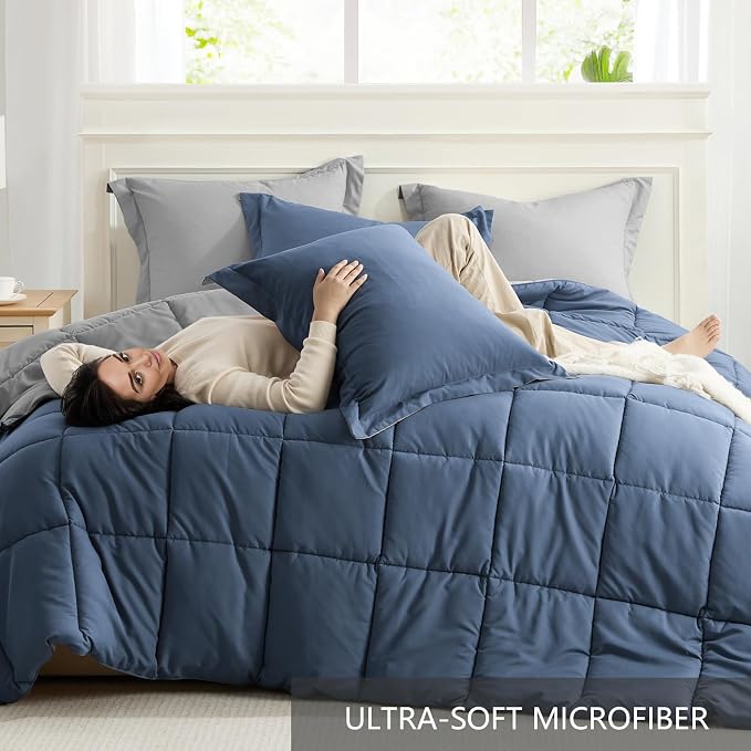 Homelike Moment Oversized Queen Comforter Set Blue, Lightweight Reversible Down - Image 5