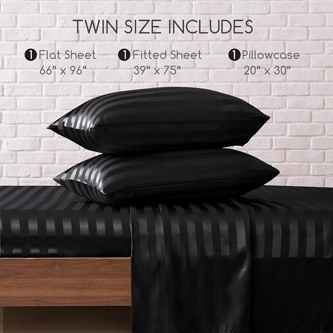 MR&HM Satin Bed Sheets, Twin Size Sheets Set - Image 2