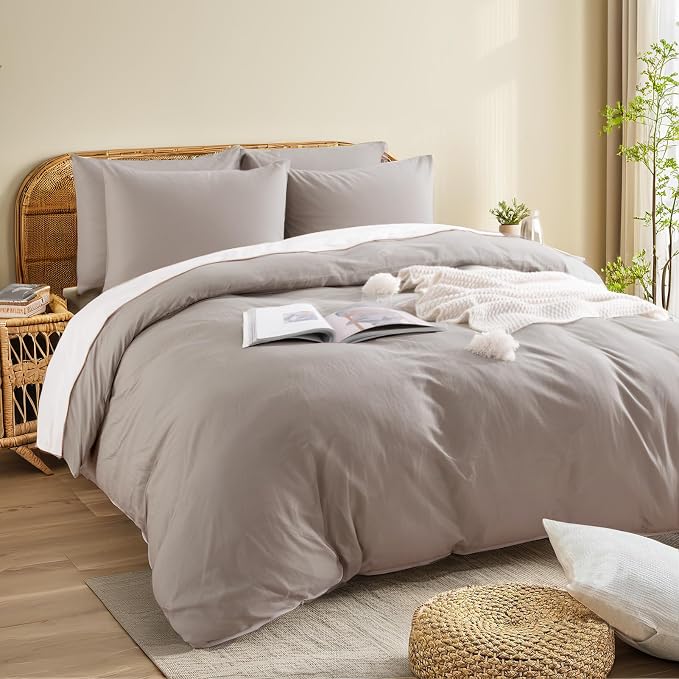 NEXHOME PRO Duvet Cover Set 100% Washed Cotton Oversized King 120"x98" Linen - Image 4