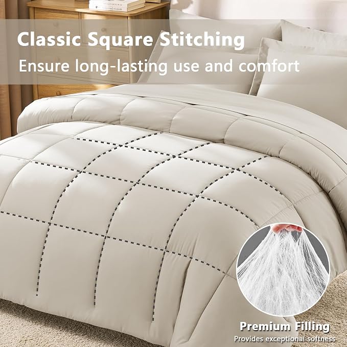 CozyLux Oversized King Comforter Sets Beige, 7 Pieces Bed in a Bag, 120x98 Box - Image 4