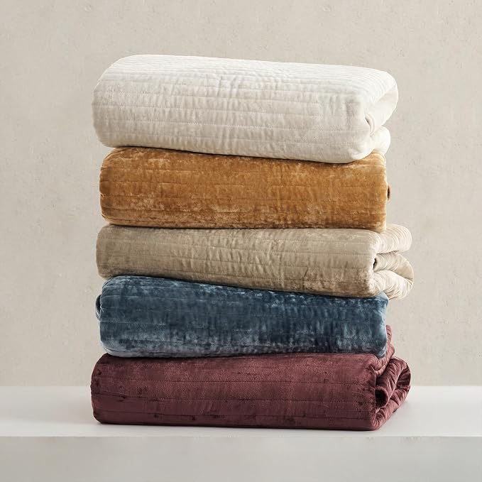 EVERGRACE Velvet Quilt Set Queen Size, Luxurious Soft Striped Channel Bedding - Image 7
