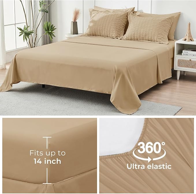 HYMOKEGE Khaki King Size Comforter Set Seersucker 7 Pieces, All Season Luxury - Image 7