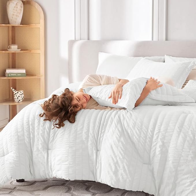 MUXHOMO 5 Pieces Twin Comforter Set, Seersucker Bed in a Bag Twin Size - Image 7