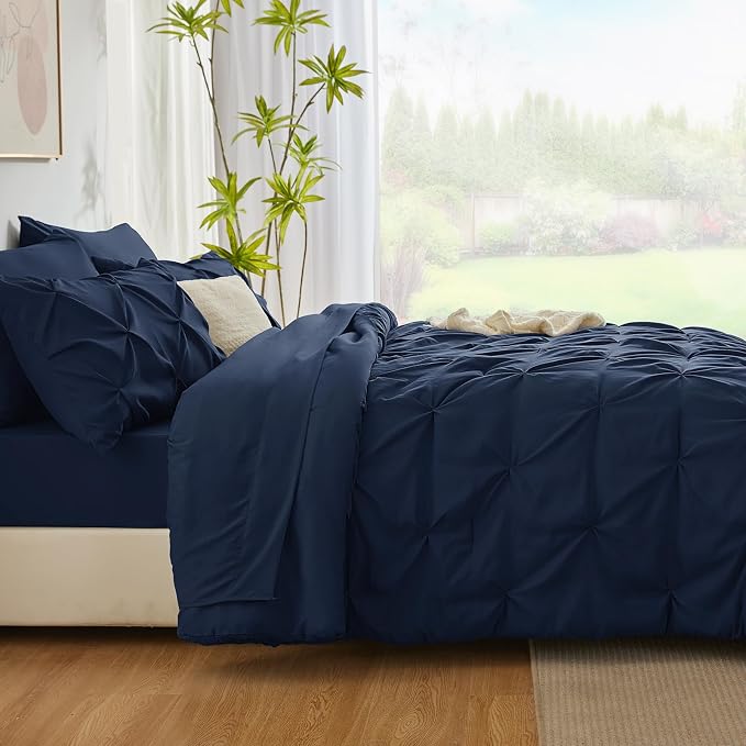 CozyLux California King Comforter Set Navy Blue - Image 9
