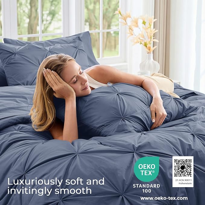 Sasttie King Size Comforter Set, 7-Piece Bed in a Bag, Pintuck Bedding Set - Image 3