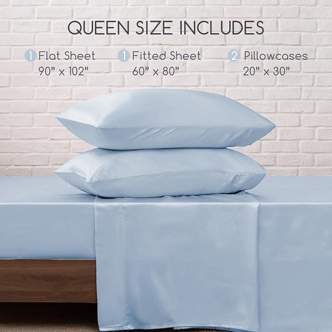 MR&HM Satin Bed Sheets with Elastic Corner Straps, Queen Size Sheets Set - Image 7