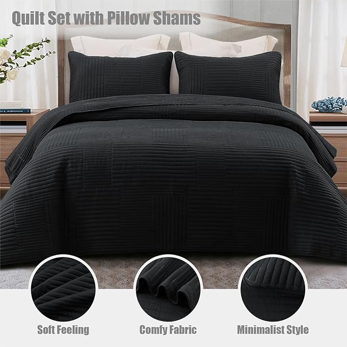 Whale Flotilla Ultra Soft King Quilt Bedding Set, Lightweight Microfiber Black - Image 2
