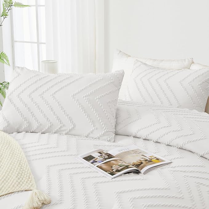 Andency White California King Comforter Set, Boho Cal King Soft Warm Tufted - Image 4