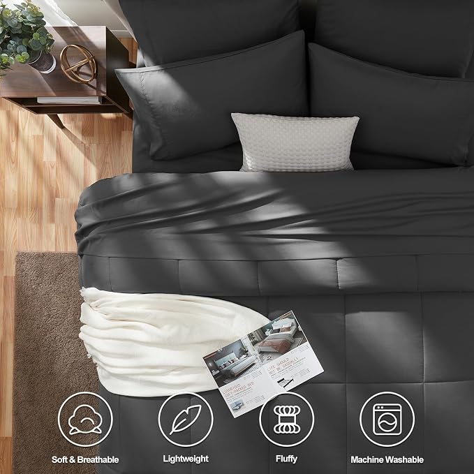 CozyLux Queen Comforter Set Dark Grey, 7 Pieces Bed in a Bag, Dark Gray - Image 2