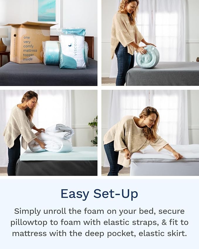 ViscoSoft 3 Inch Pillow Top Memory Foam Mattress Topper Cal King - Image 5