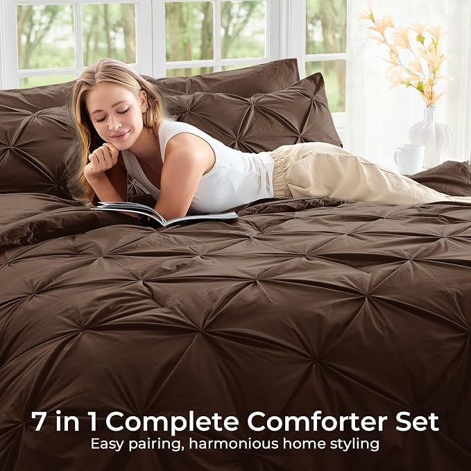 Sasttie Queen Comforter Set, 7-Piece Bed in a Bag, Pintuck Bedding Sets - Image 6