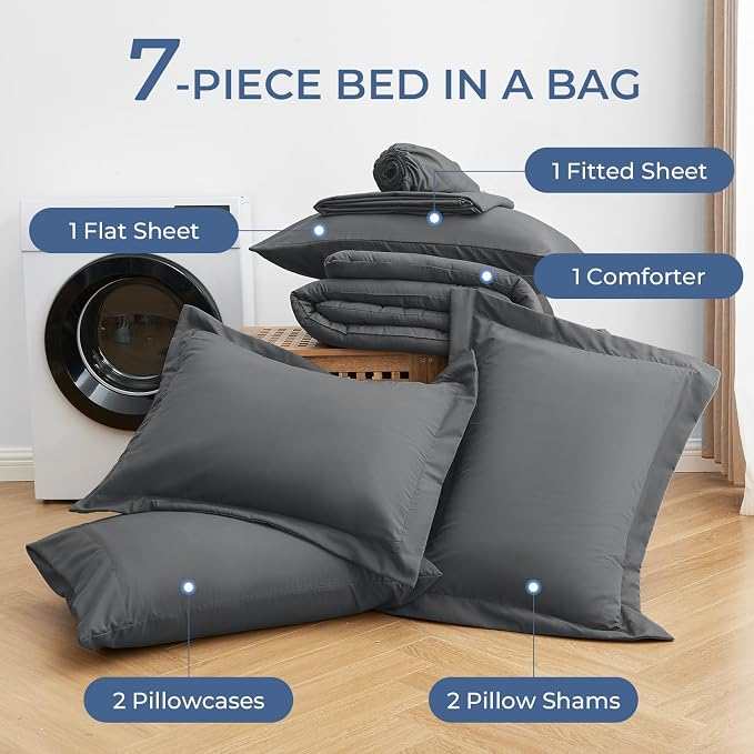Sasttie California King Comforter Set, 7 Pieces Cal King Bed in a Bag, Complete - Image 6