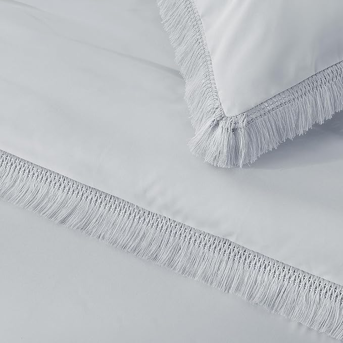 Andency Light Grey Comforter Set California King, 3 Pieces Boho Tassel - Image 8