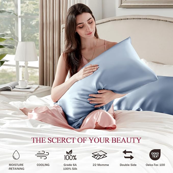 100% Silk Pillow Cases 2 Pack King Size Mulberry Silk Pillowcase Set of 2 - Image 6