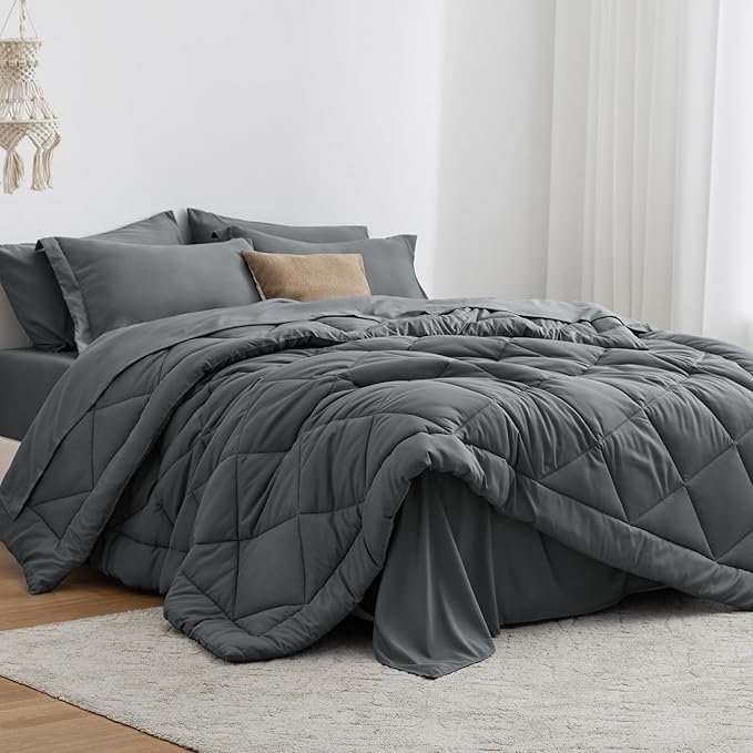 Love's cabin Full Comforter Set Dark Grey, 7 Pieces Full Bed in a Bag, All by Lovescabin