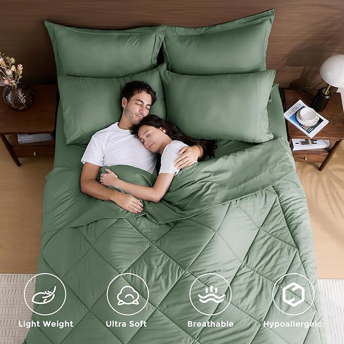 HEVUMYI Sage Green Queen Comforter Set - Image 2