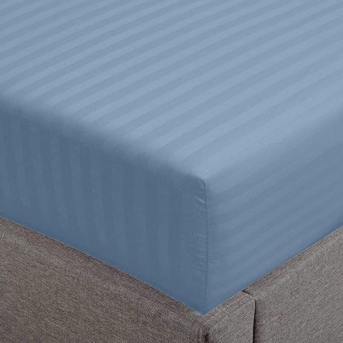 Feather & Stitch 1 Piece Fitted Sheet Queen Size, 100% Cotton Damask Sateen by FEATHERSTITCHNEWYORK