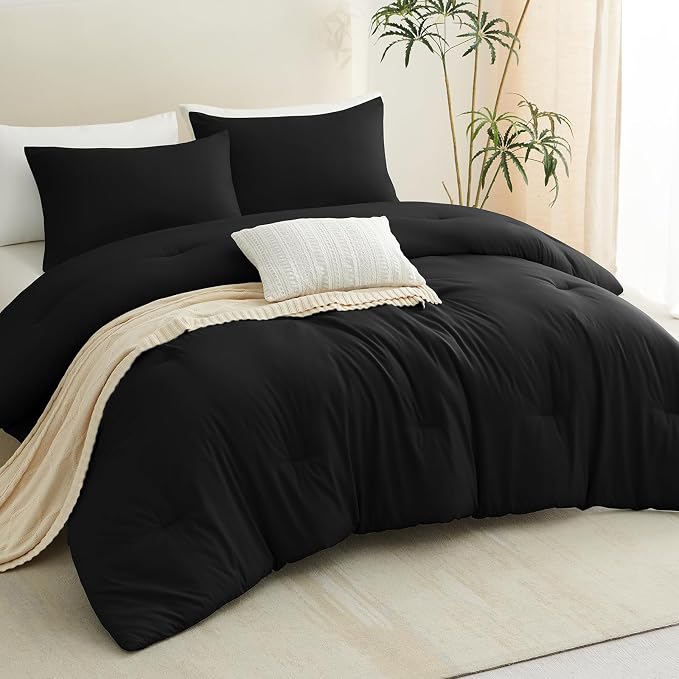 CozyLux Oversized King Comforter Set Black, 3 Pieces 120x98 Solid Breathable - Image 9
