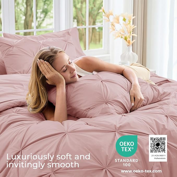 Sasttie Queen Comforter Set, 7-Piece Bed in a Bag, Pintuck Bedding Sets - Image 3
