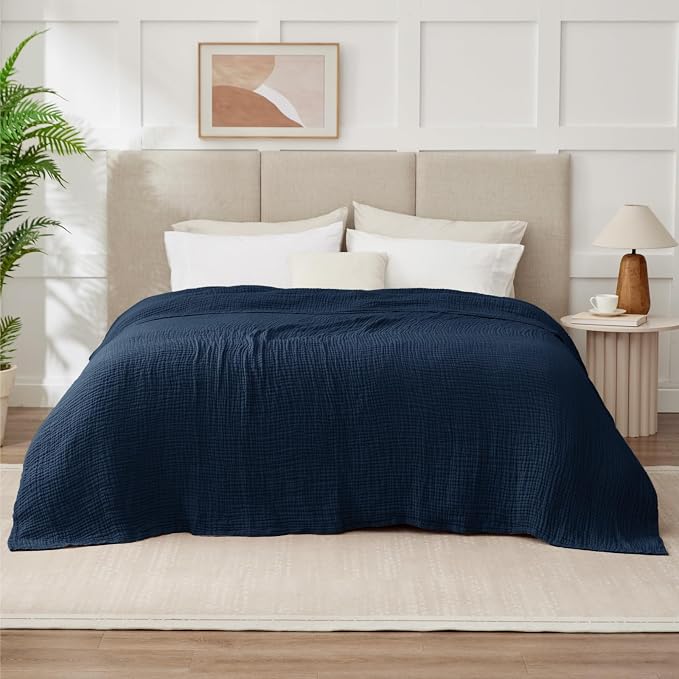100% Cotton Muslin Blanket Queen 90" x 90", 6 Layers Breathable and Lightweight - Image 7