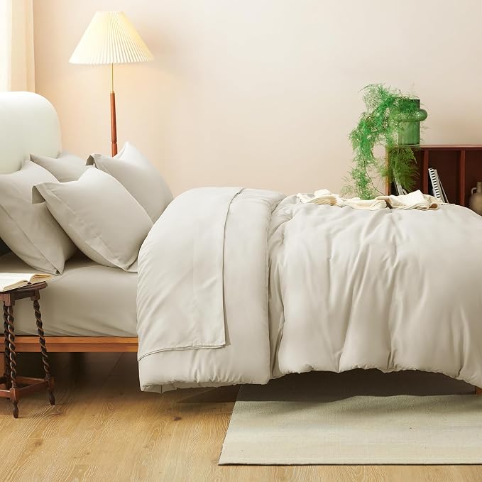 CozyLux King Size Comforter Set Oatmeal, 7 Pieces Bed in a Bag King Comforter - Image 8