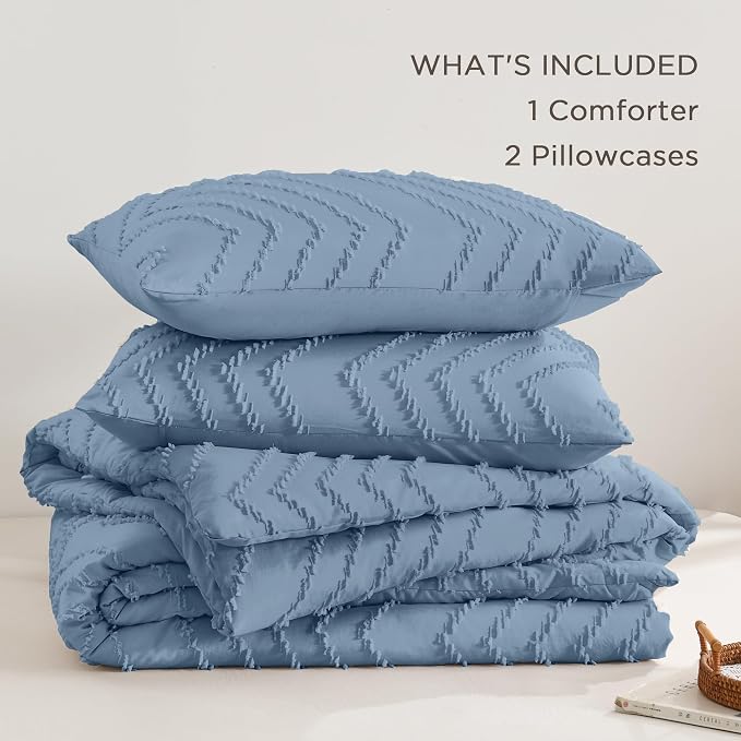 Andency Greyish Blue Comforter Set Queen Size, Boho Soft Warm Tufted Bedding - Image 6