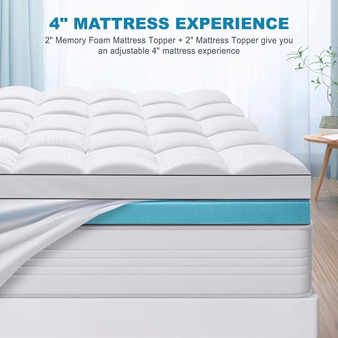 MASVIS Full Size Dual Layer 4 Inch Memory Foam Mattress Topper, 2 Inch Gel - Image 6