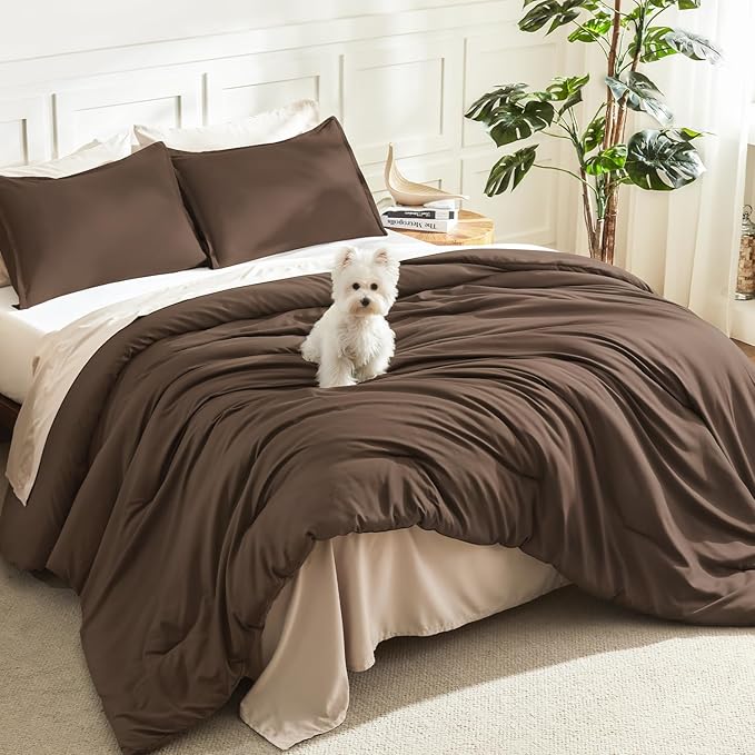 Litanika Comforters Brown Oversized Queen Size, 3 Pieces Lightweight Solid by Litanika