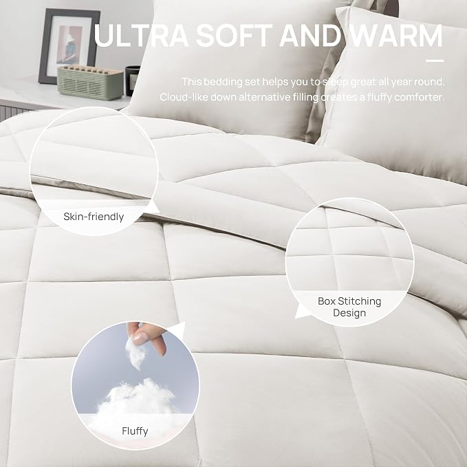 Love's cabin Full Comforter Set Off White, 7 Pieces Full Bed in a Bag, All - Image 5