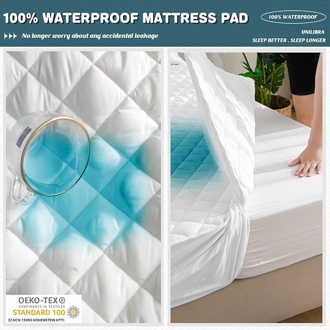 UNILIBRA Full Mattress Cover Waterproof, Deep Pocket Mattress Pad Protector - Image 2