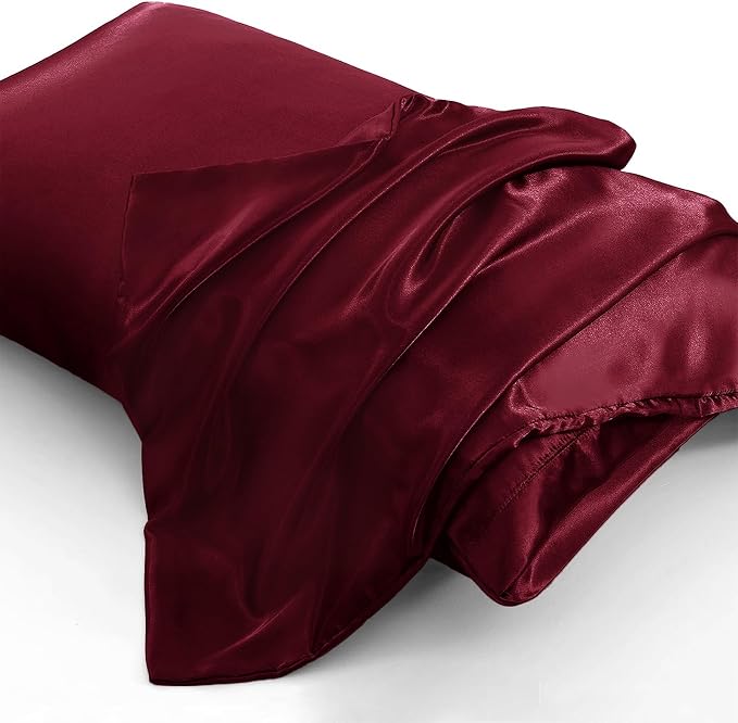 Aormenzy Satin Pillow Cases for Women Queen Size Set of 2, Burgundy Satin - Image 3