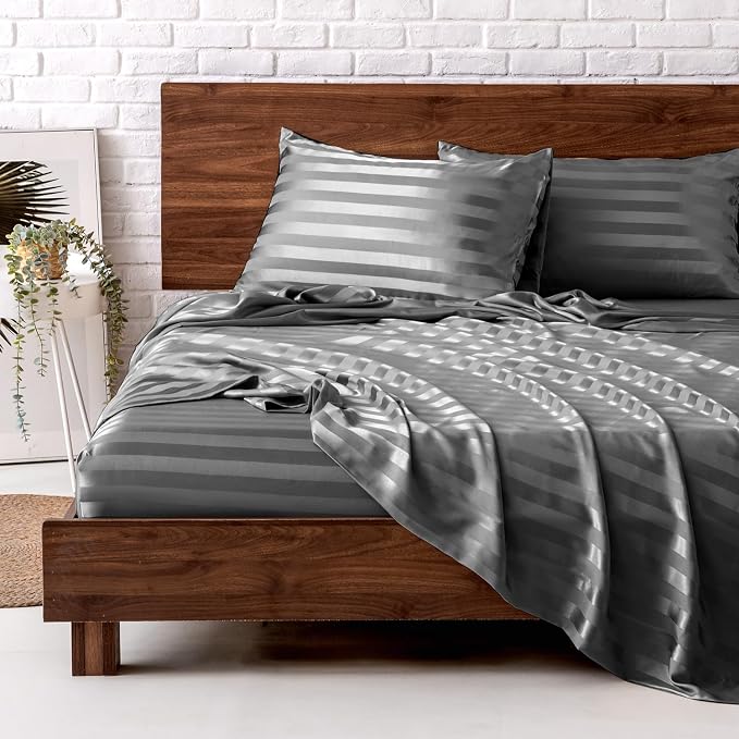 MR&HM Satin Bed Sheets, Full Size Sheets Set by MRHM