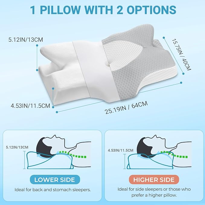 Elviros Cervical Memory Foam Pillow, 2 Pack Pillows - Image 2