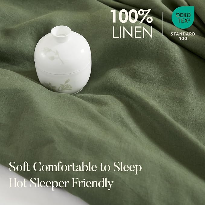 DAPU 100% Linen Olive Green Duvet Cover Set - Image 2