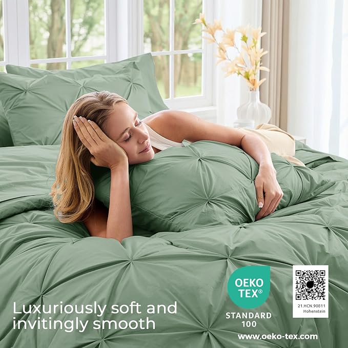 Sasttie Full Size Comforter Set, 7-Piece Bed in a Bag Double, Pintuck Bedding - Image 3