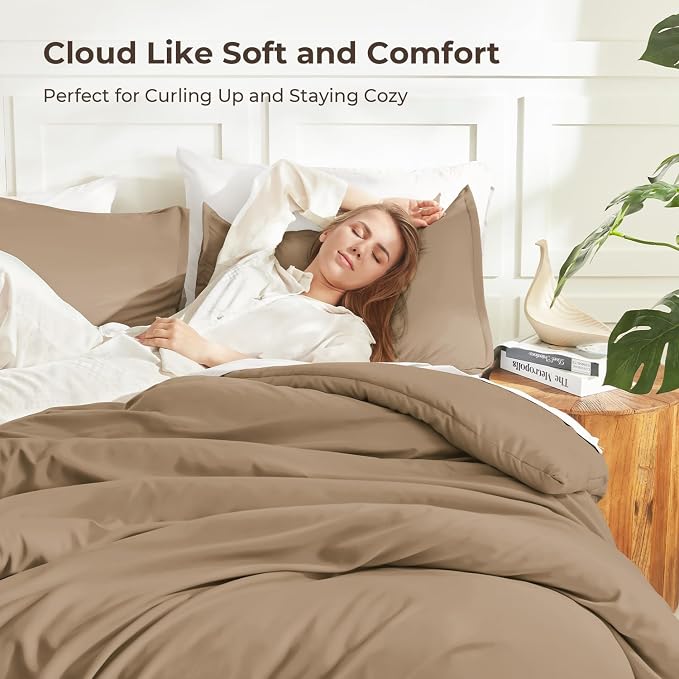 Litanika Taupe Comforter Set King Size, 3 Pieces Solid Bedding Comforter Set - Image 2