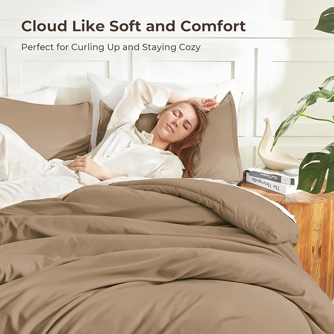 Litanika Comforters Taupe Oversized Queen Size, 3 Pieces Lightweight Solid - Image 2