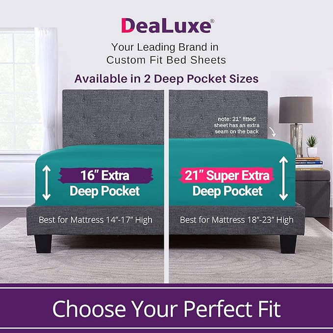 Twin Deep Pocket Fitted Sheet 21' Twin Size Perfectly Fits 17'23' Mattresses & - Image 2