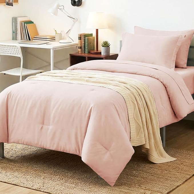 CozyLux Twin Comforter Set Blush Pink, 5 Pieces Bed in a Bag Twin Comforter Set by CozyLux