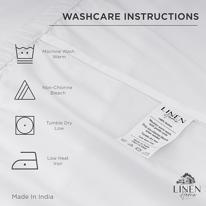 Linen Home 100% Cotton Percale Weave Fitted Sheet Twin Size, Ivory – Crisp - Image 4