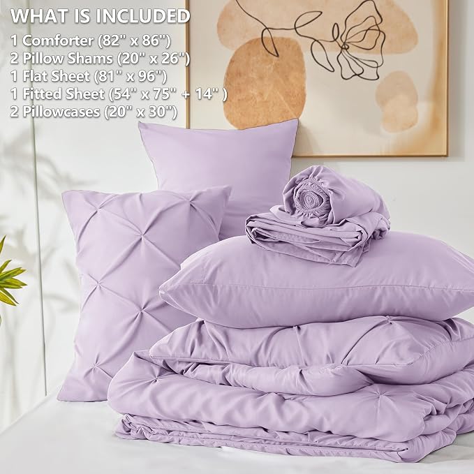 CozyLux Full Size Comforter Sets Lavender, 7 Pieces Bed in A Bag Light Purple - Image 6