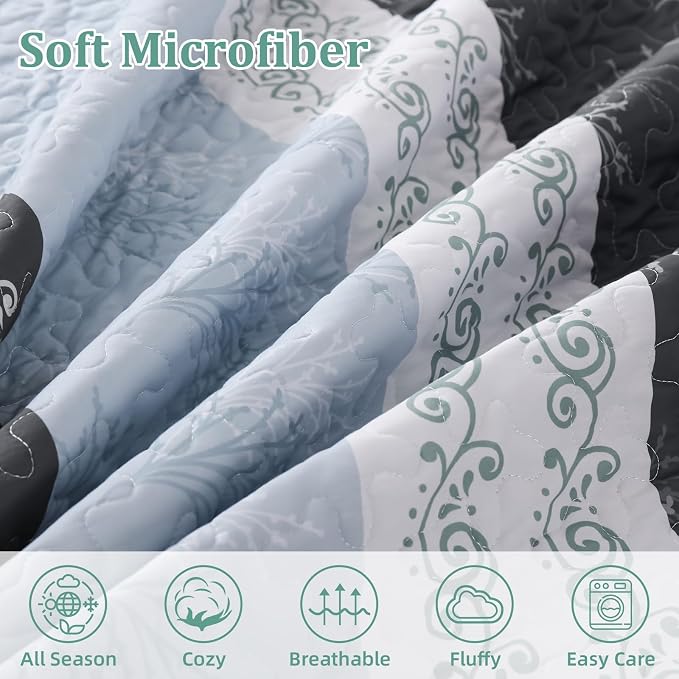 DJY Stripe Quilt Set King Size Sage Green Bedspread Coverlet Set 3 Pieces Boho - Image 5