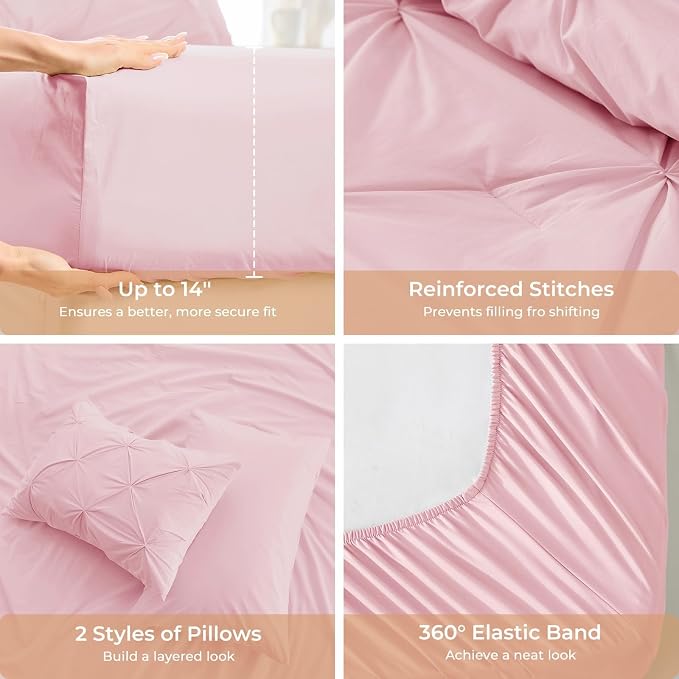 Sasttie Queen Comforter Set, 7-Piece Bed in a Bag, Pintuck Bedding Set - Image 5