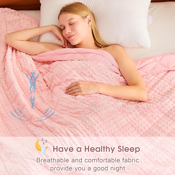 Pink Weighted Blanket for Adults 15lbs, Twin Full Size Cooling Minky Heavy - Image 8