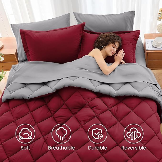 MUXHOMO 7 Pieces California King Comforter Set, Reversible Bed in a Bag Cal - Image 6