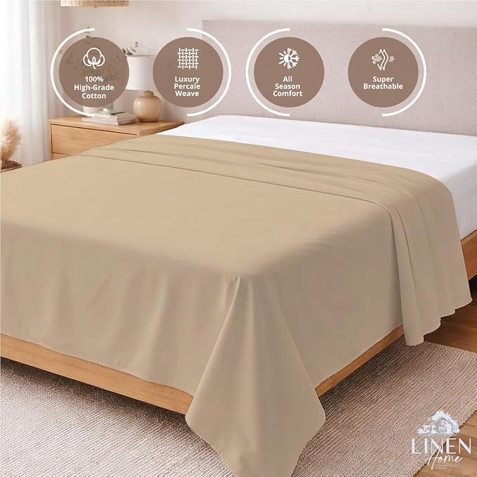 Linen Home 100% Cotton Percale 1 Flat Sheet, Twin Size - Image 3