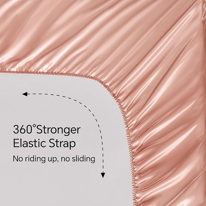 BEDELITE California King Sheets Set, Luxury Soft Coral Pink Satin Sheets - Image 5